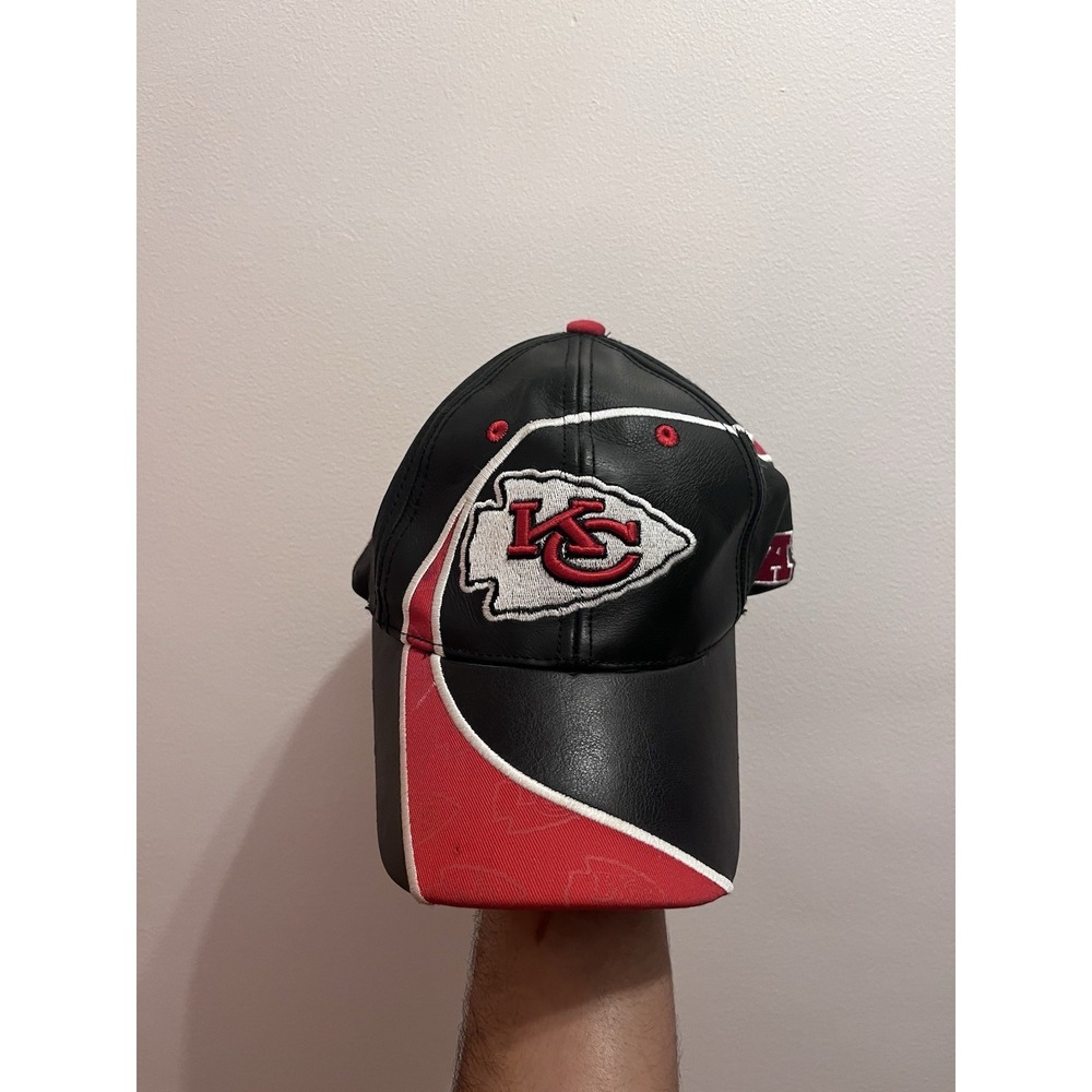 Y2K Rebook Kansas City Chiefs Leather Baseball Black Red Hat Adult OS RARE 2000s